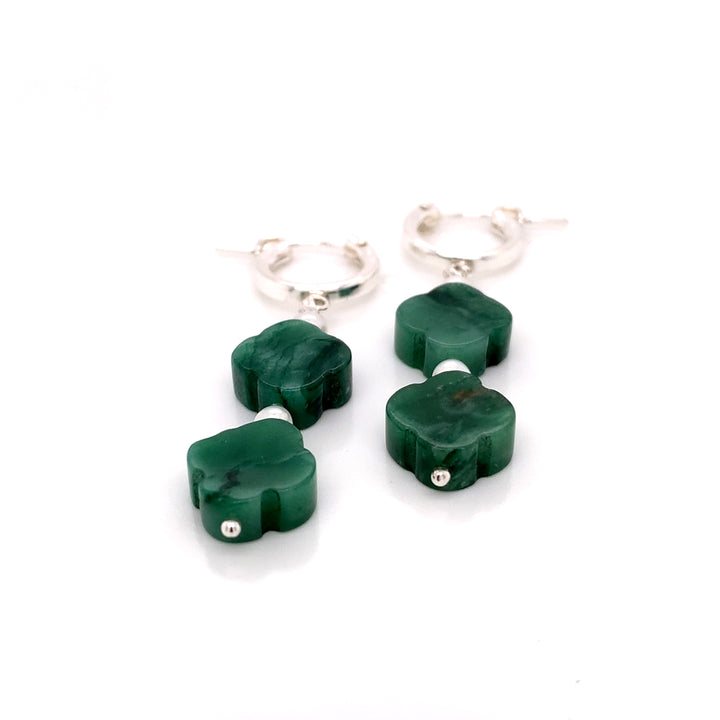 Sterling Silver Hinge Dangler with Green Clover Lepidolite and FWP Earring-1pair