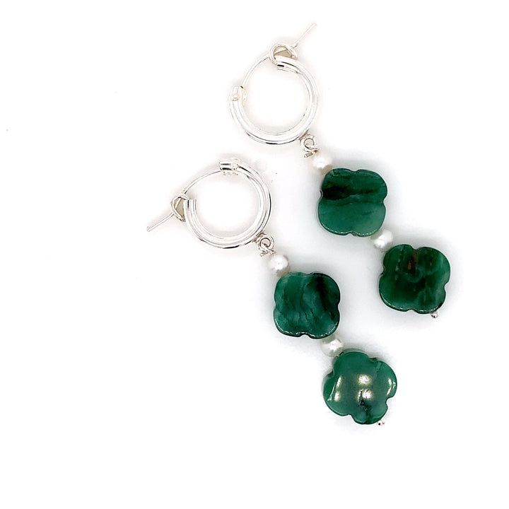 Sterling Silver Hinge Dangler with Green Clover Lepidolite and FWP Earring-1pair