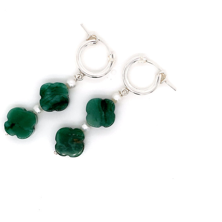 Sterling Silver Hinge Dangler with Green Clover Lepidolite and FWP Earring-1pair