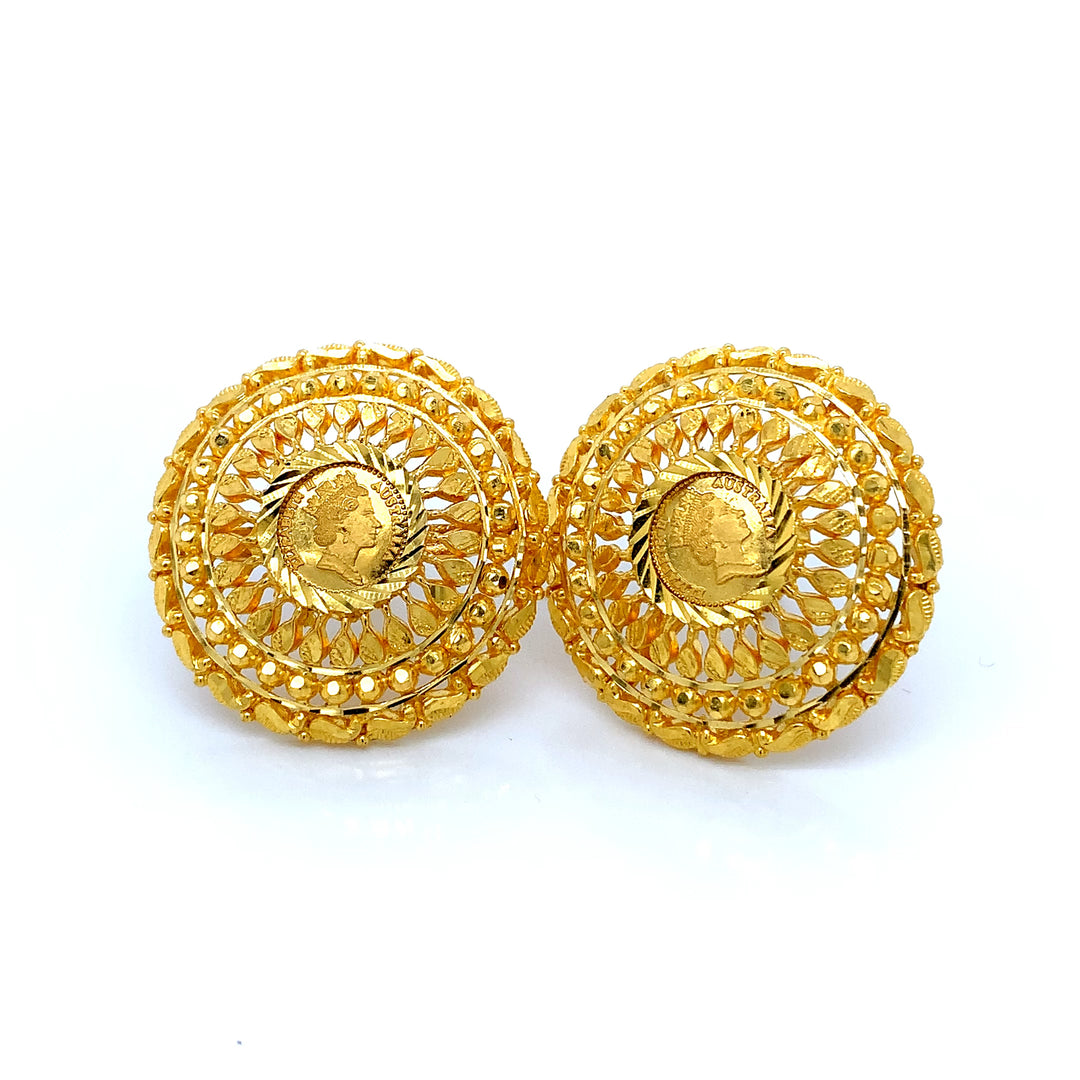 24K YG Coin Earring-1pair