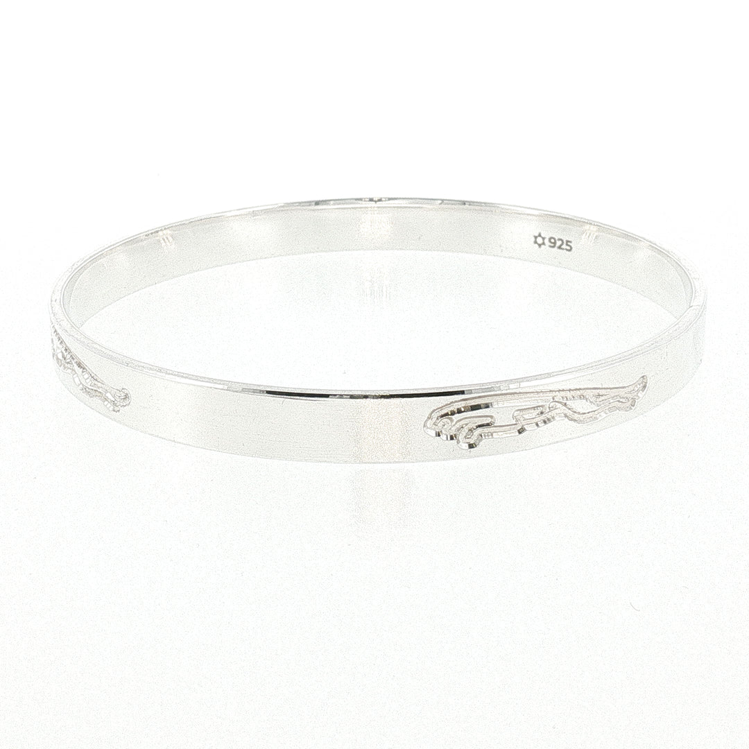 Sterling Silver Solid  Leaping Panther Motif Bangle with internal Diameter 71mm