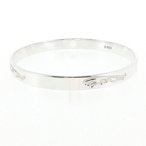 Sterling Silver Solid  Leaping Panther Motif Bangle with internal Diameter 71mm