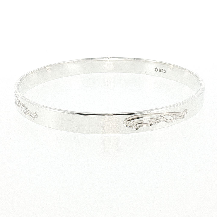Sterling Silver Solid  Leaping Panther Motif Bangle with internal Diameter 71mm