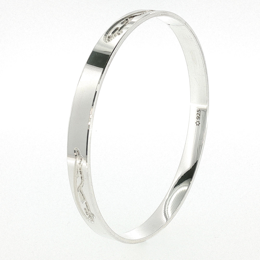 Sterling Silver Solid  Leaping Panther Motif Bangle with internal Diameter 71mm