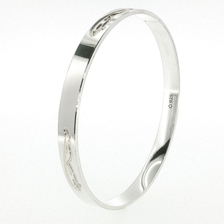 Sterling Silver Solid  Leaping Panther Motif Bangle with internal Diameter 71mm
