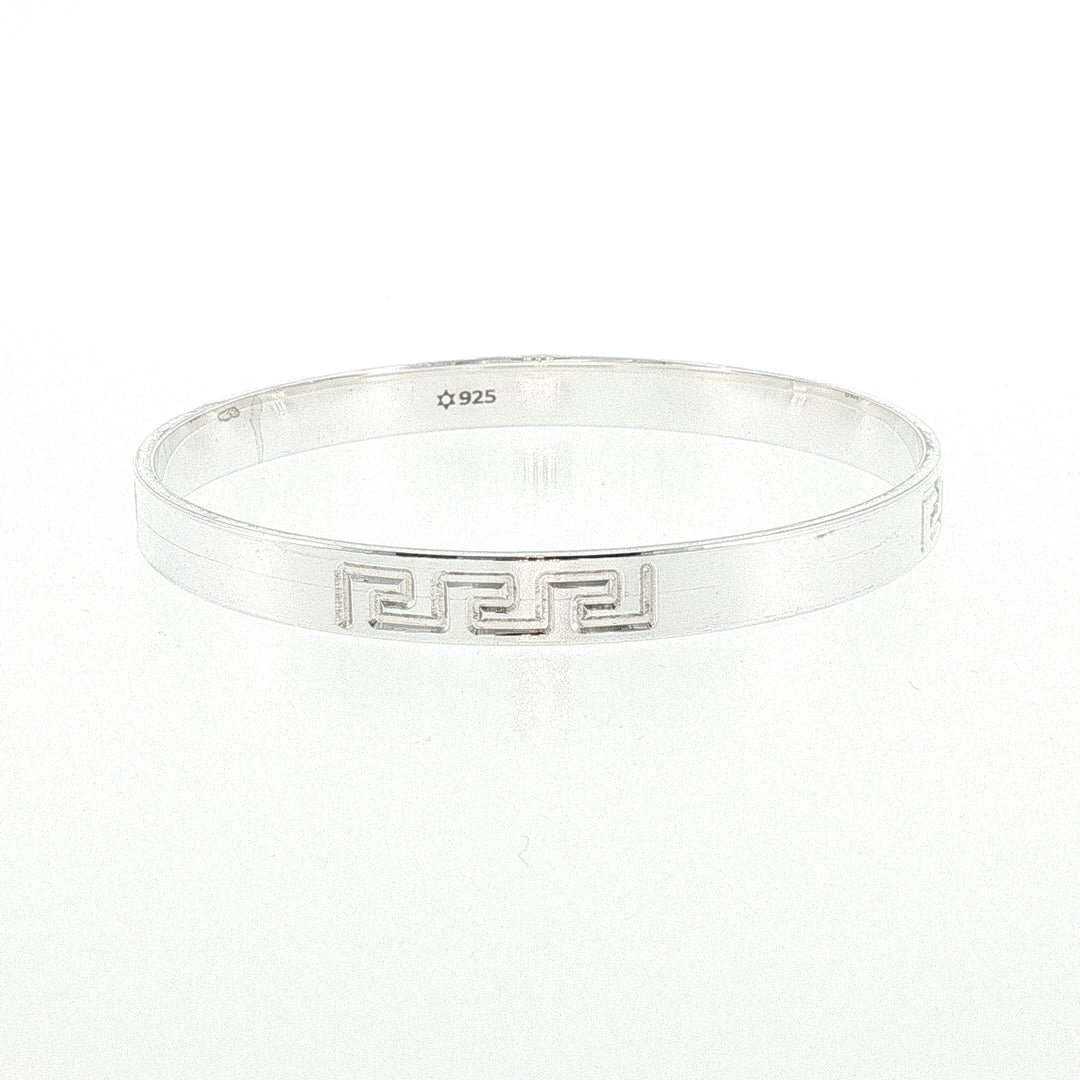 Sterling Silver Greek Key Engraved Solid Bangle with internal Diameter 68mm