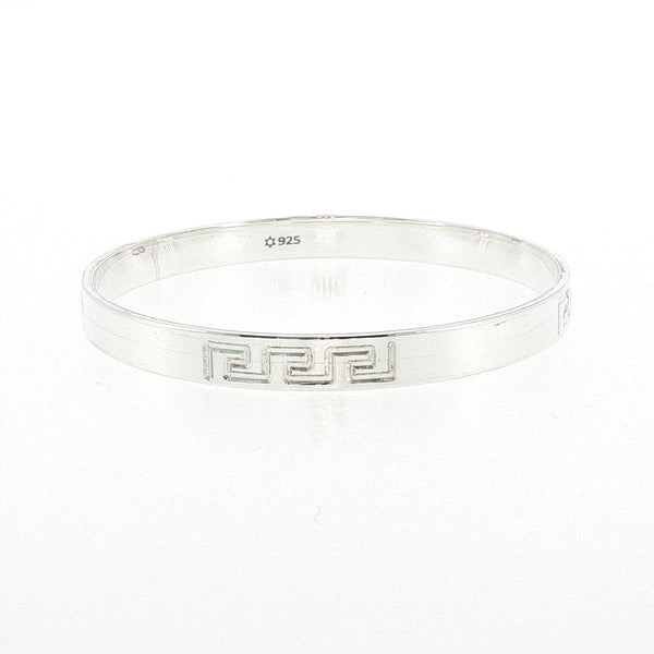 Sterling Silver Greek Key Engraved Solid Bangle with internal Diameter 68mm