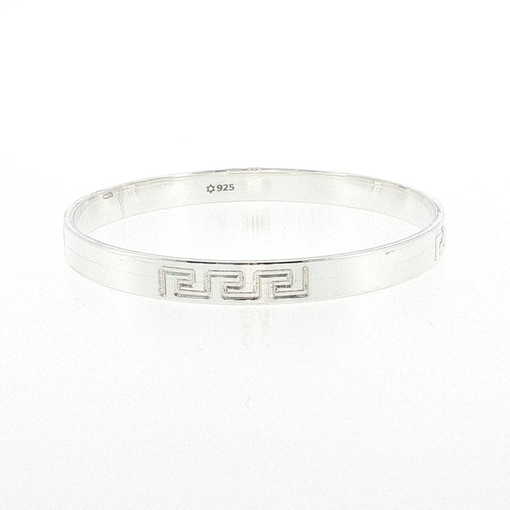 Sterling Silver Greek Key Engraved Solid Bangle with internal Diameter 68mm