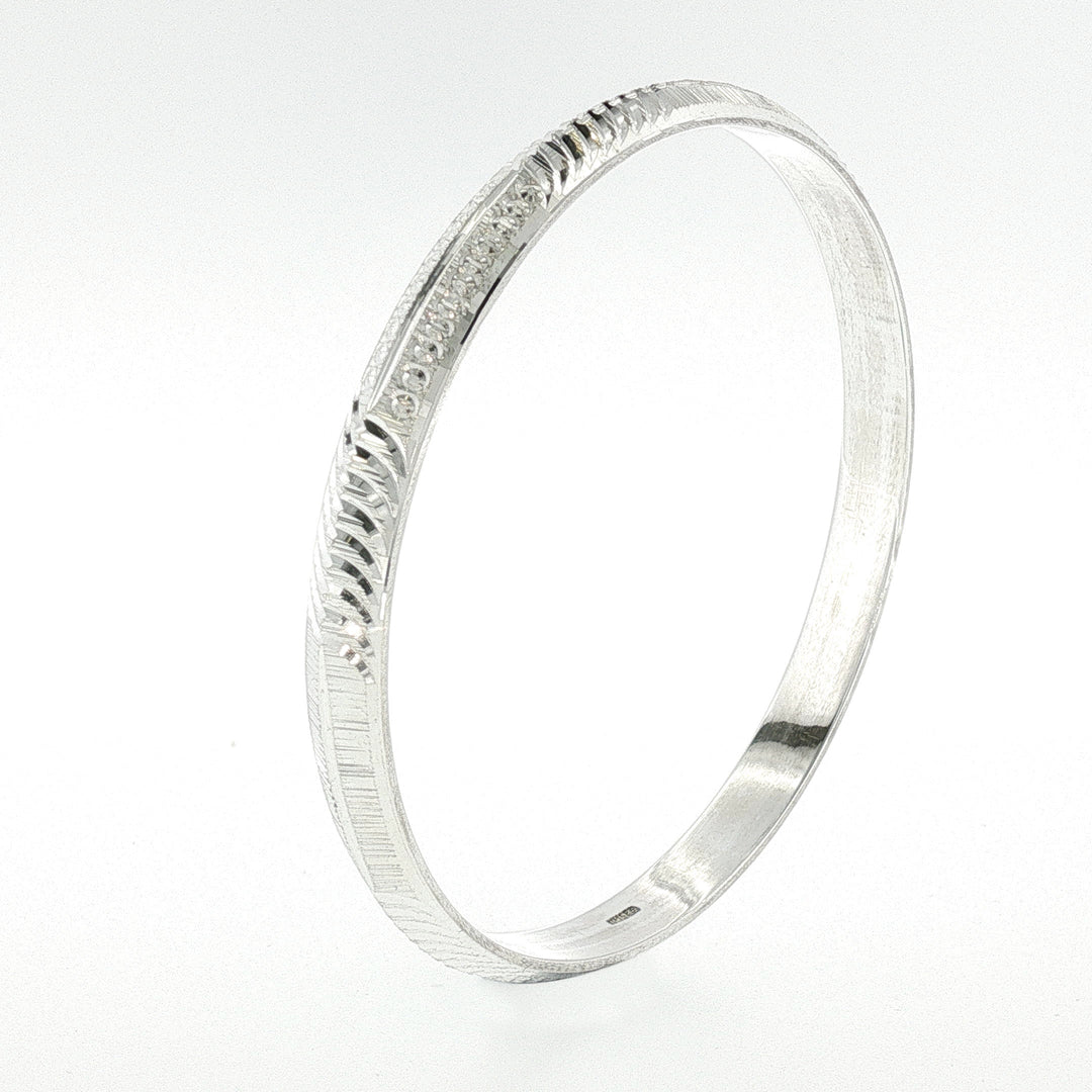 Sterling Silver Diamond Cut Textured Solid Bangle with internal Diameter 60mm