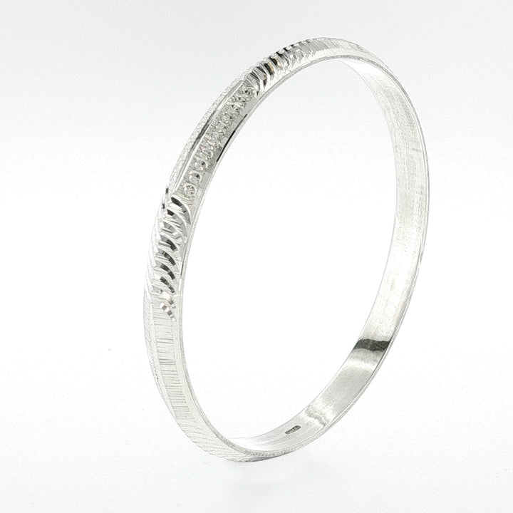 Sterling Silver Diamond Cut Textured Solid Bangle with internal Diameter 60mm