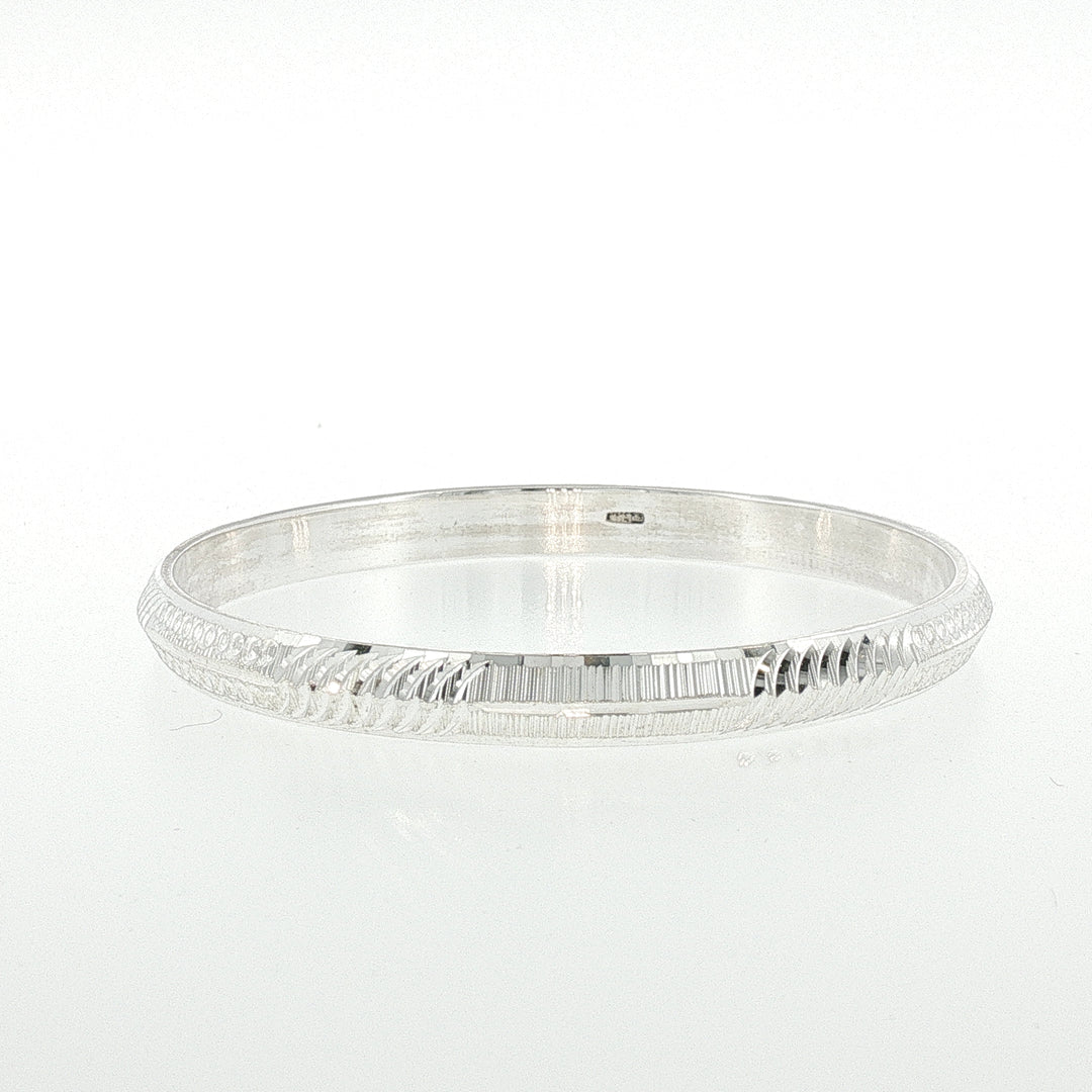 Sterling Silver Diamond Cut Textured Solid Bangle with internal Diameter 60mm