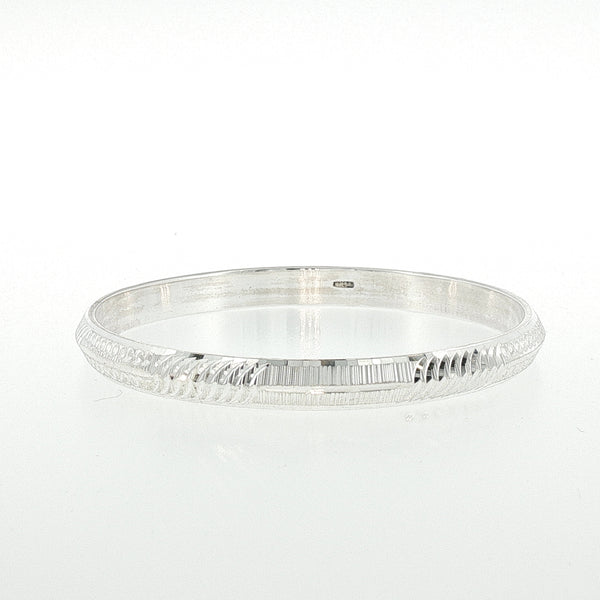 Sterling Silver Diamond Cut Textured Solid Bangle with internal Diameter 60mm