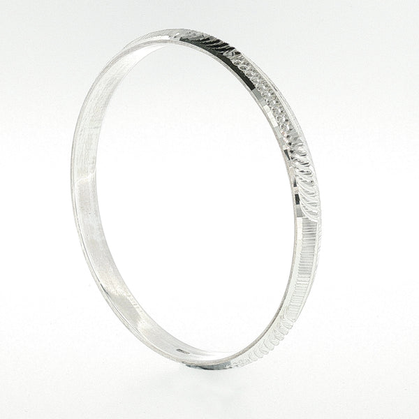 Sterling Silver Diamond Cut Textured Solid Bangle with internal Diameter 60mm