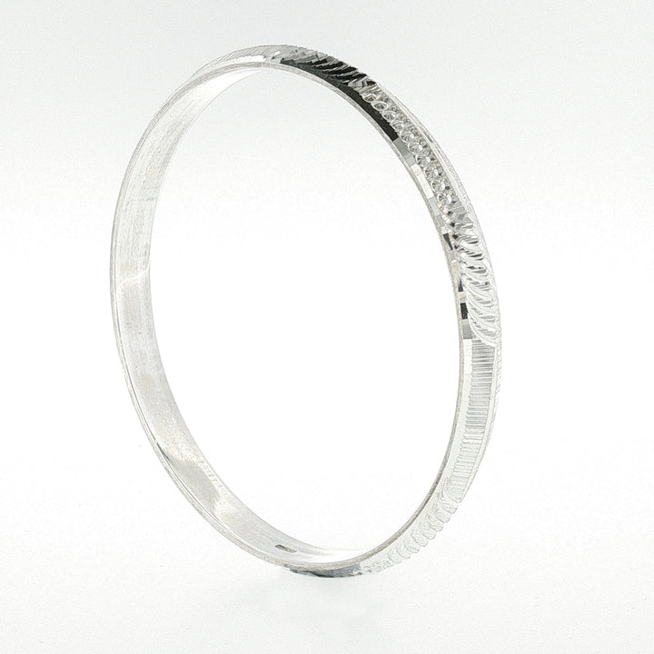Sterling Silver Diamond Cut Textured Solid Bangle with internal Diameter 60mm