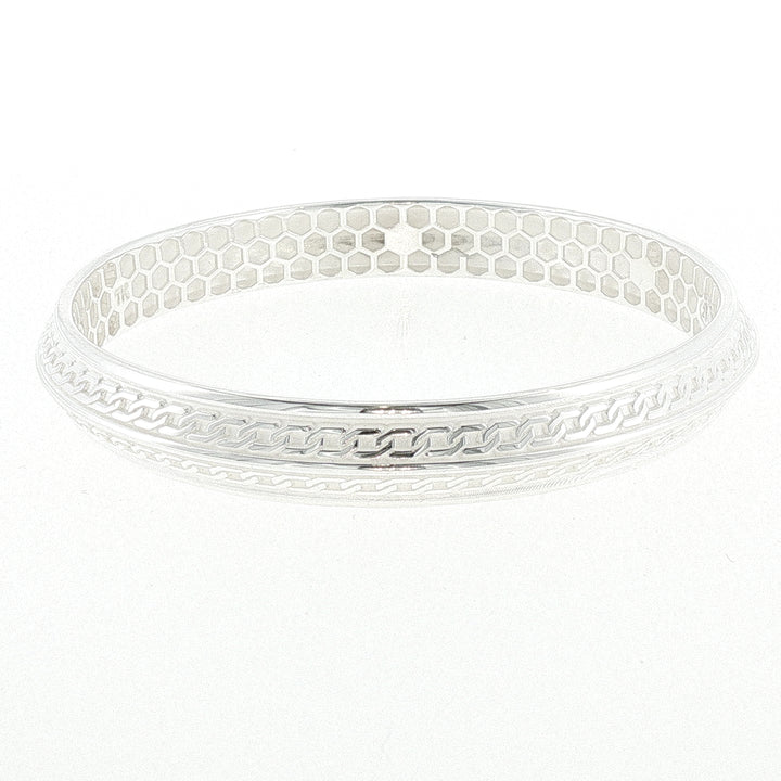 Sterling Silver Solid Chain Engraved Motif Bangle with internal Diameter 66mm