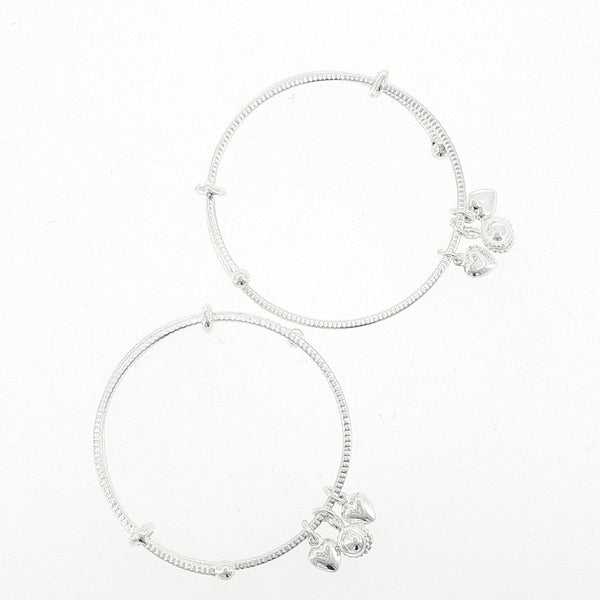 Sterling Silver Kids Adjustable Heart Charms Bangle with internal Diameter 45mm