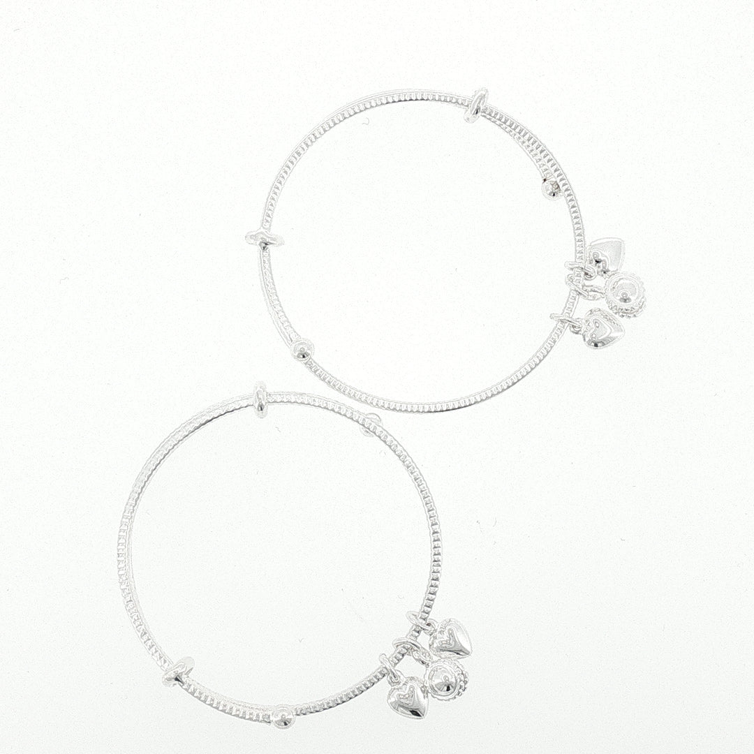 Sterling Silver Kids Adjustable 3 Leaf Charms  Bangle with internal Diameter 45mm