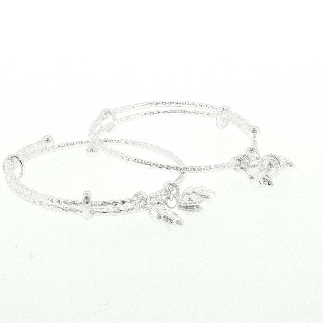 Sterling Silver Kids Adjustable 3 Leaf Charms  Bangle with internal Diameter 45mm
