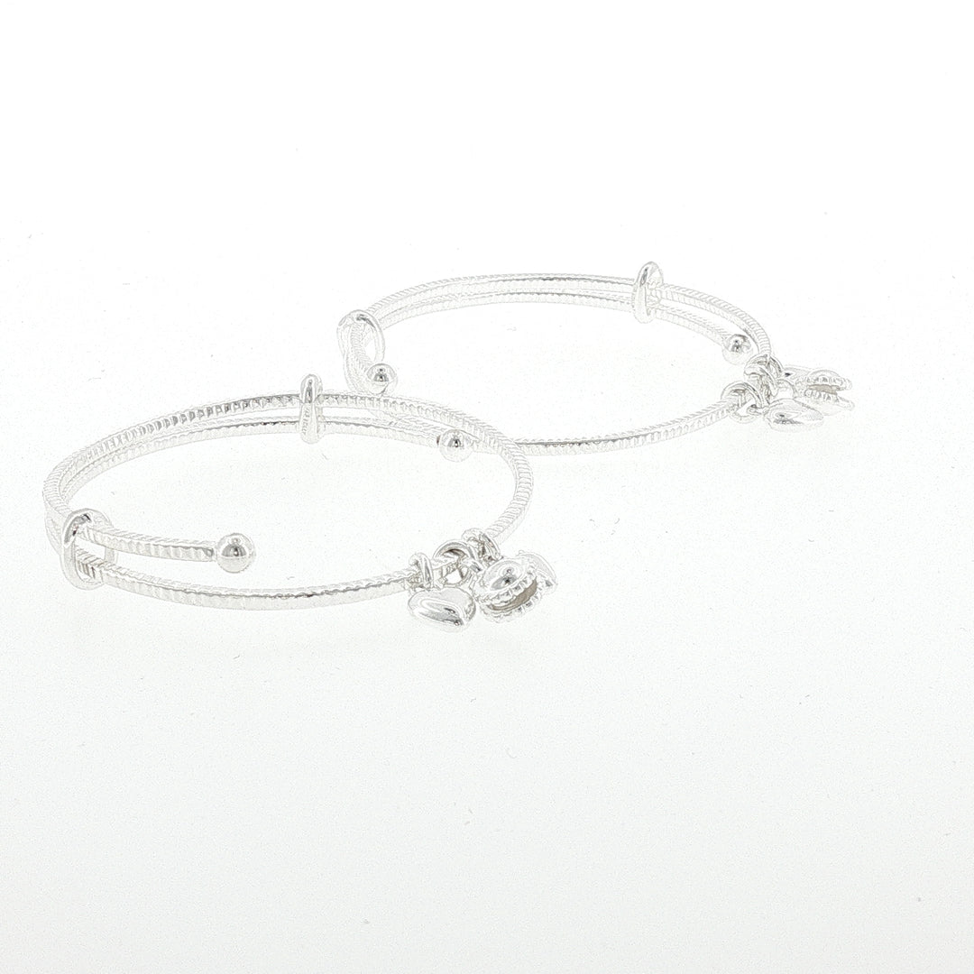 Sterling Silver Kids Adjustable 3 Leaf Charms  Bangle with internal Diameter 45mm