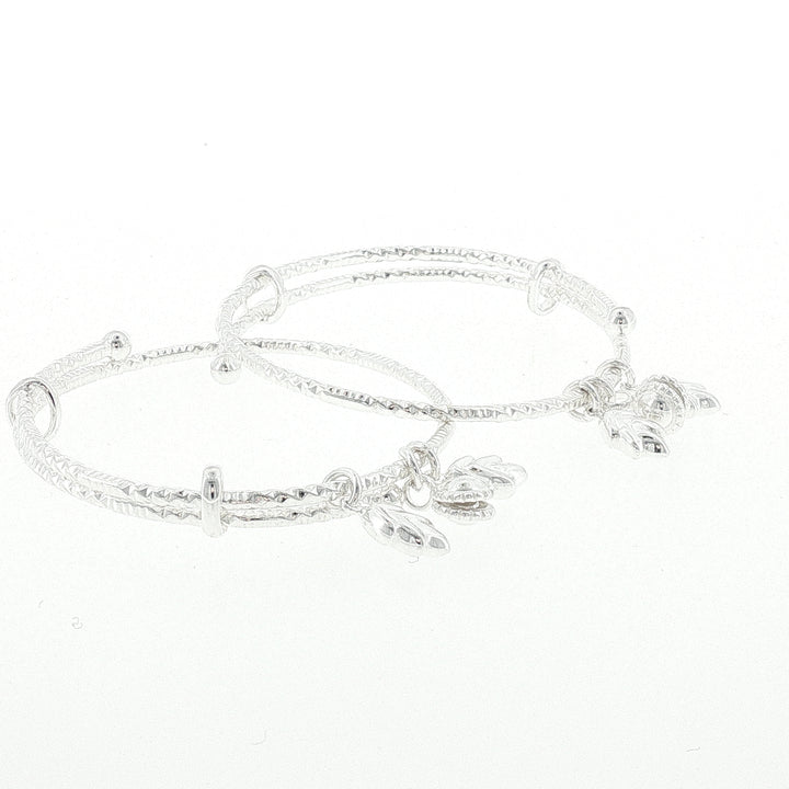 Sterling Silver Kids Adjustable 3 Leaf Charms  Bangle with internal Diameter 45mm