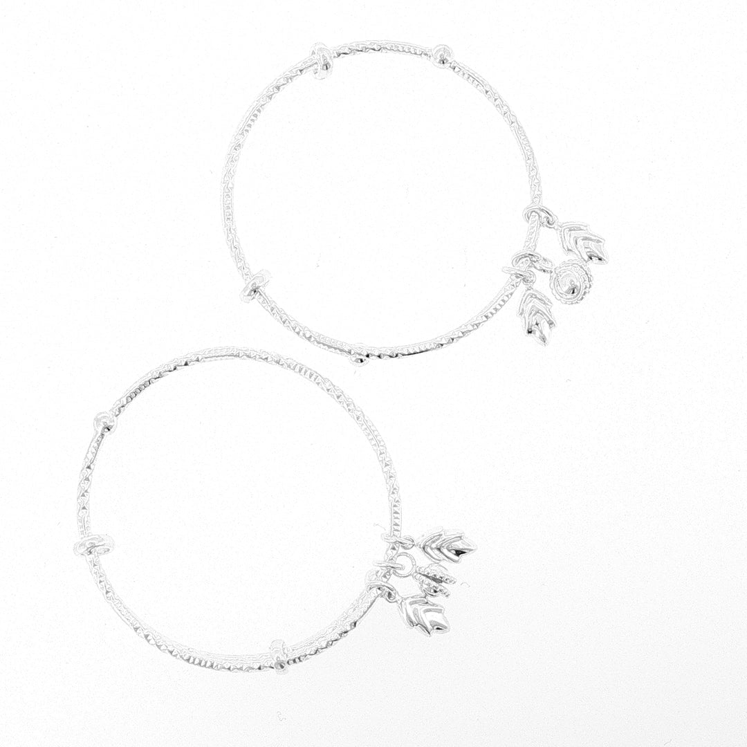 Sterling Silver Kids Adjustable 3 Leaf Charms  Bangle with internal Diameter 45mm