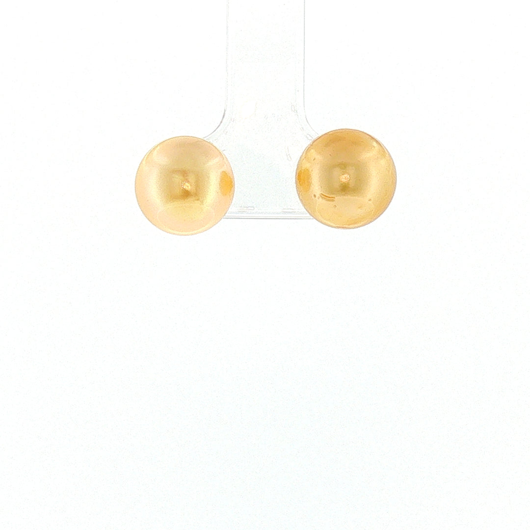 18K YG Push back Stud Earring with 10-10.5mm Golden South Sea Pearl