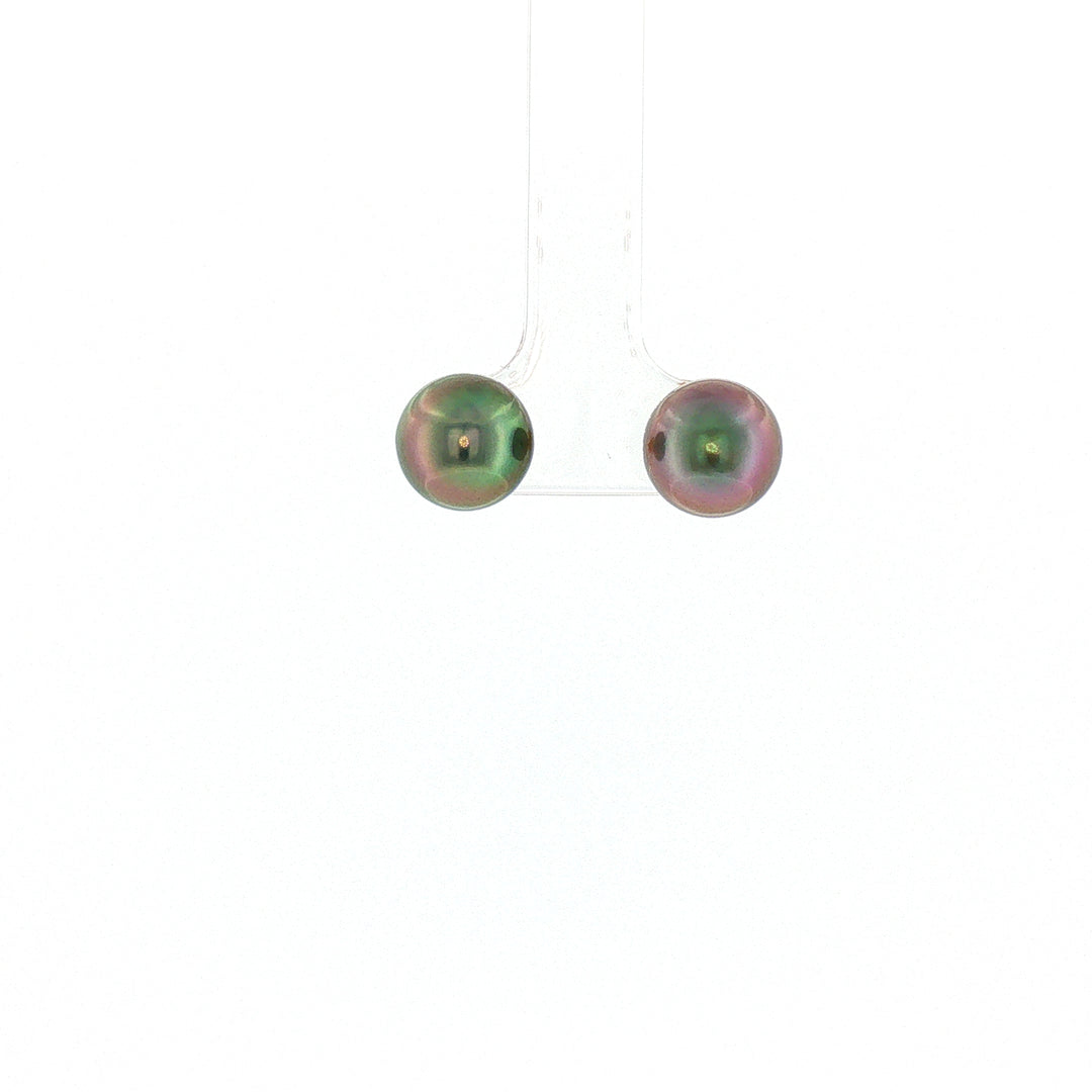 18K YG Push Back Stud Earring with 9-9.5mm Tahitian Pearl