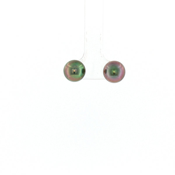 18K YG Push Back Stud Earring with 9-9.5mm Tahitian Pearl
