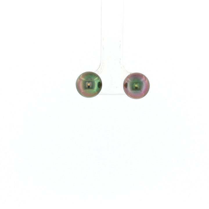 18K YG Push Back Stud Earring with 9-9.5mm Tahitian Pearl