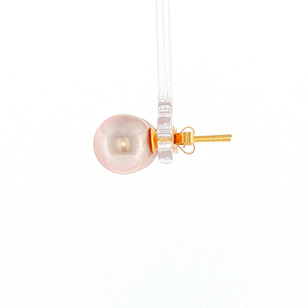 18K YG Push Back Earring with 9-10mm Lavender Fresh water pearl Earring