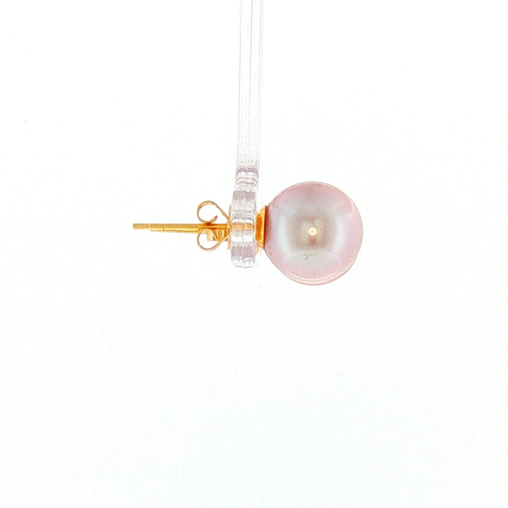 18K YG Push Back Earring with 9-10mm Lavender Fresh water pearl Earring