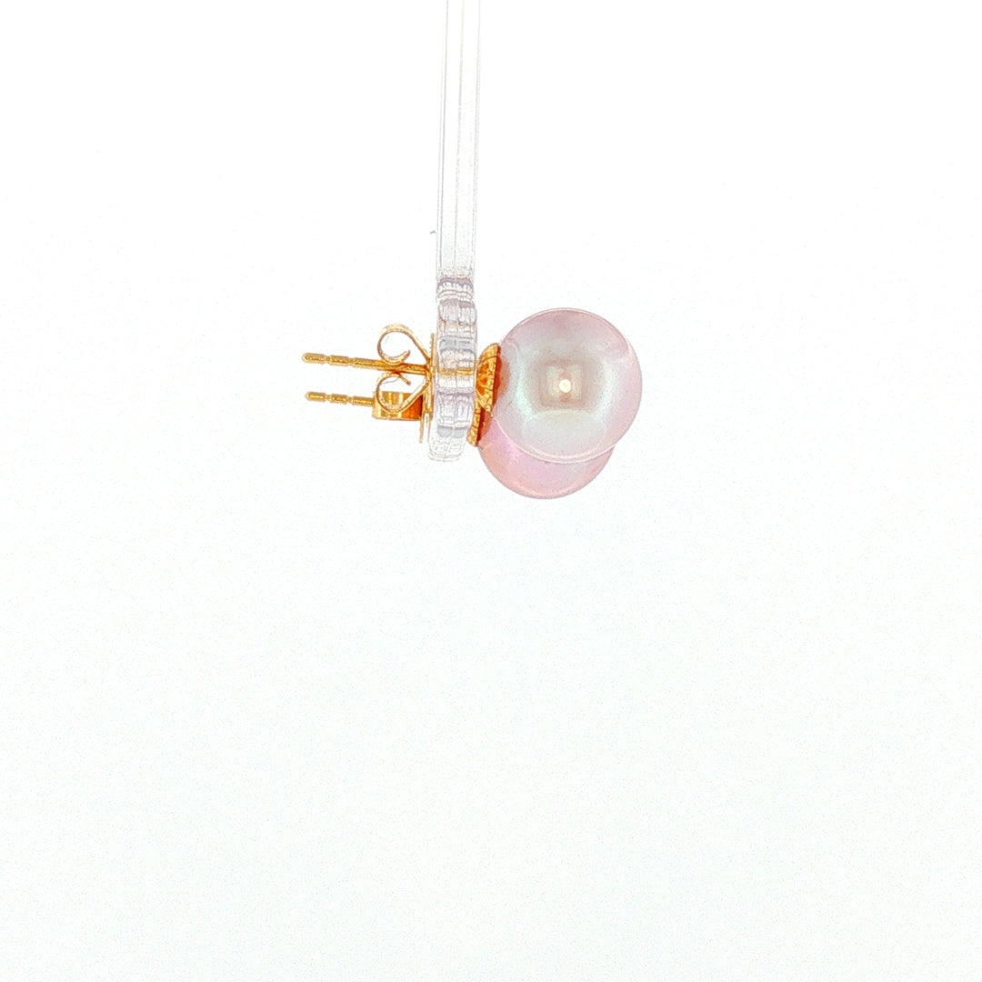 18K YG Push Back Earring with 9-9.5mm Lavender Fresh water pearl Earring