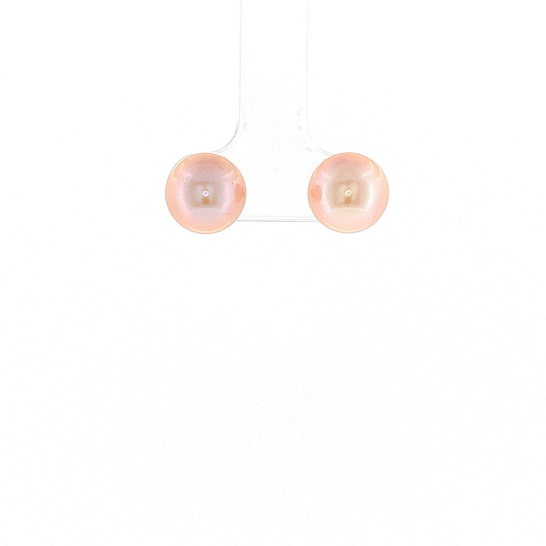18K YG Push Back Earring with 9-9.5mm Peach Fresh water pearl Earring