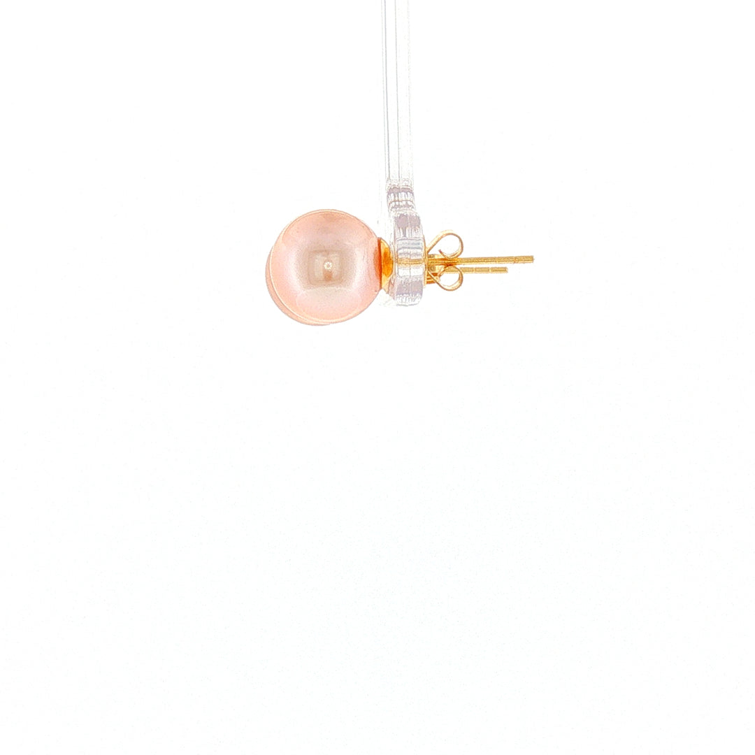18K YG Push Back Earring with 9-9.5mm Peach Fresh water pearl Earring