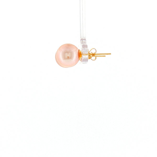 18K YG Push Back Earring with 9-9.5mm Peach Fresh water pearl Earring