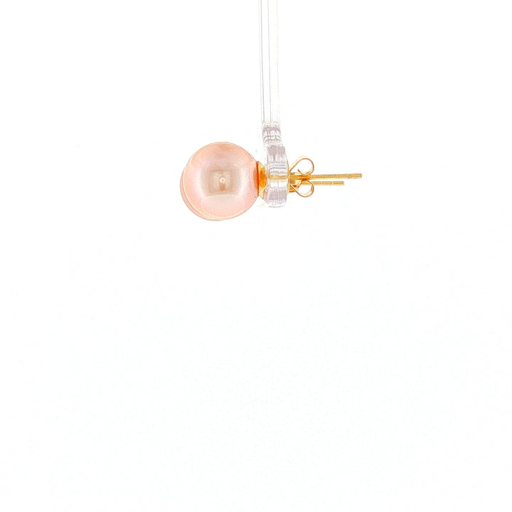18K YG Push Back Earring with 9-9.5mm Peach Fresh water pearl Earring