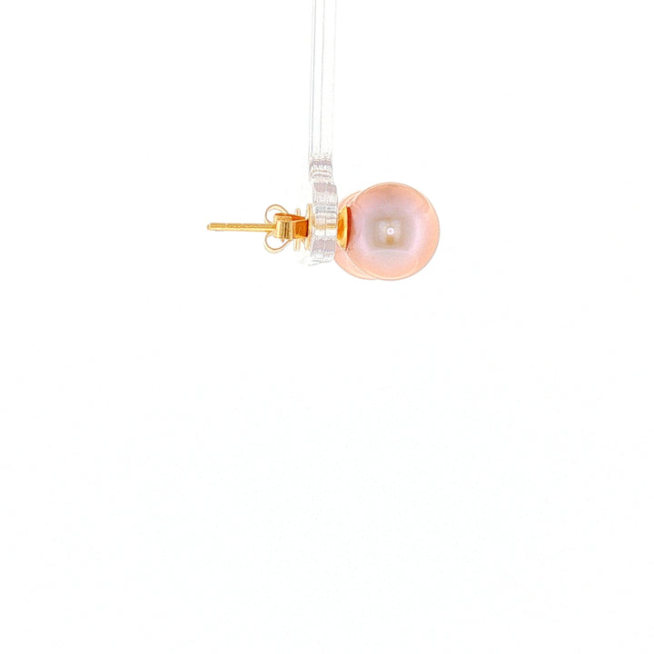 18K YG Push Back Earring with 9-9.5mm Peach Fresh water pearl Earring