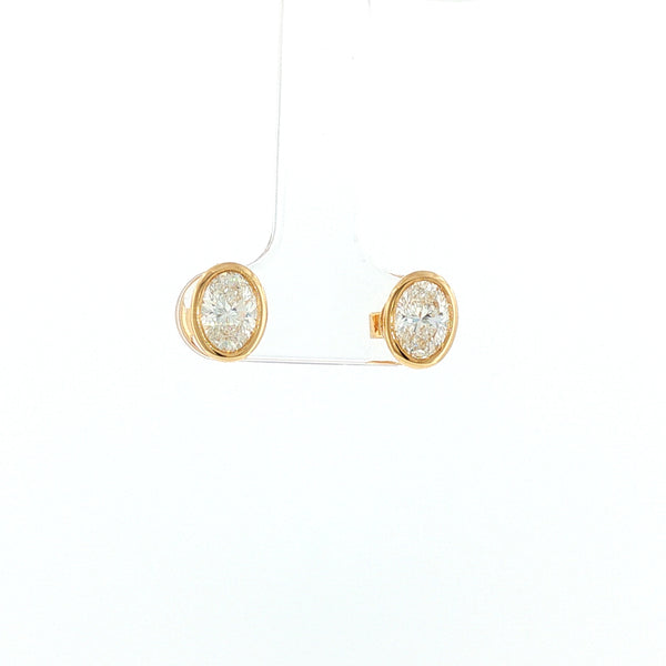 18K YG Bezel Solitaire LAB Oval Shape Diamond Earring