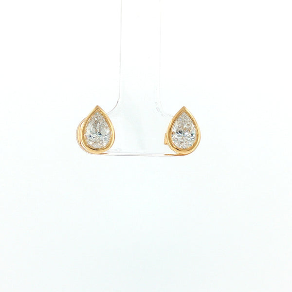 18K YG Bezel Solitaire LAB Pear Shape Diamond Earring