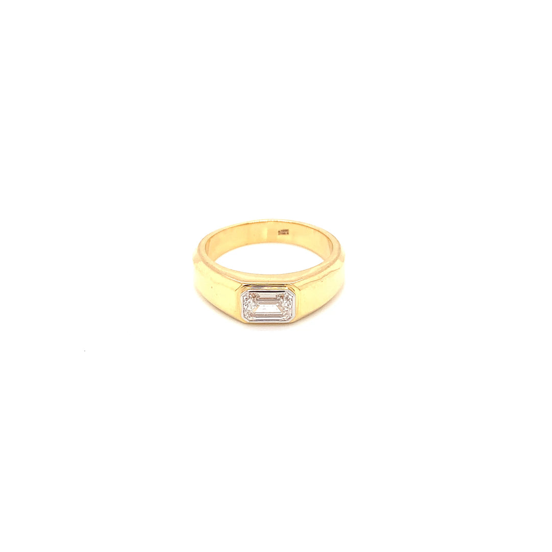 14K YG Mens Lab Grown  Emerald Cut Diamond Ring.