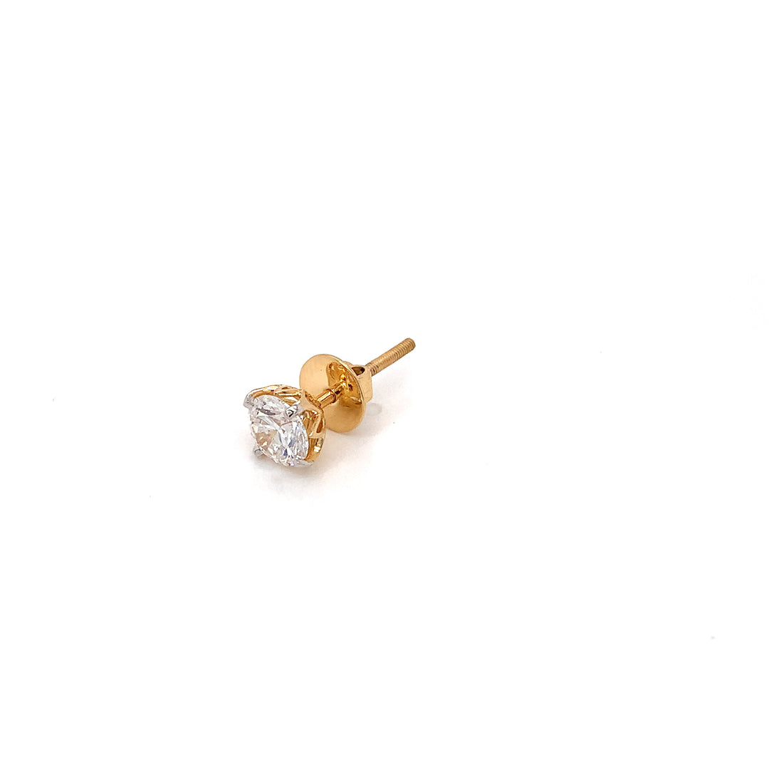 18K YG Lab Grown Solitaire Diamond Stud Earring-1pc
