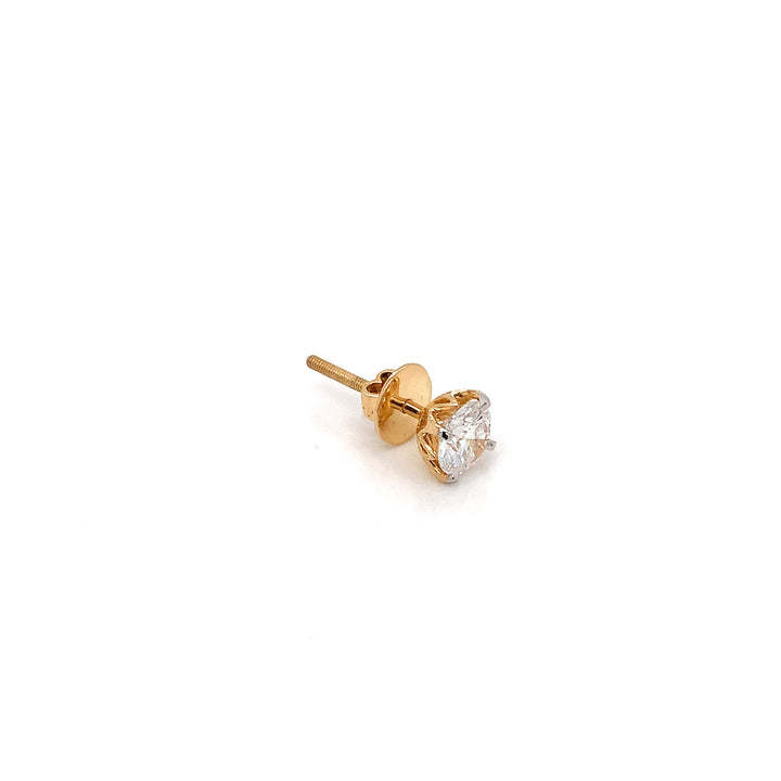 18K YG Lab Grown Solitaire Diamond Stud Earring-1pc