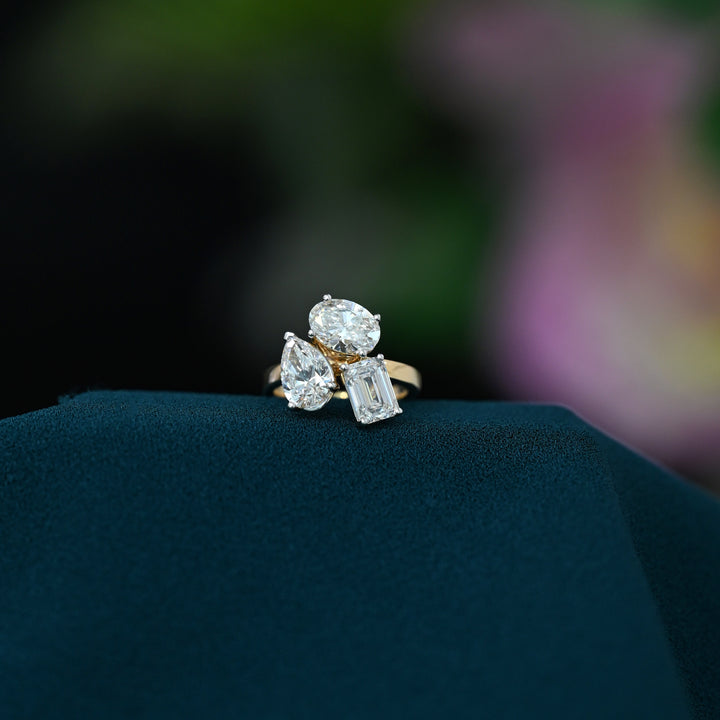 18K YG LAB Grown Diamond Cluster Ring-1pc