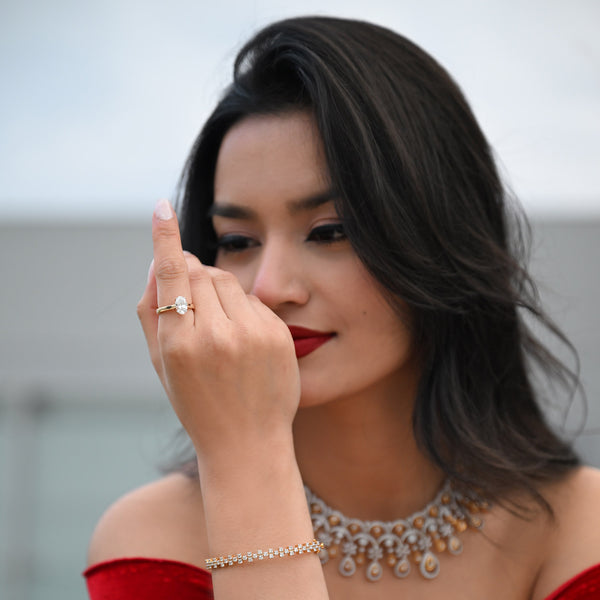 14K YG Oval LAB Diamond Ring-1pc