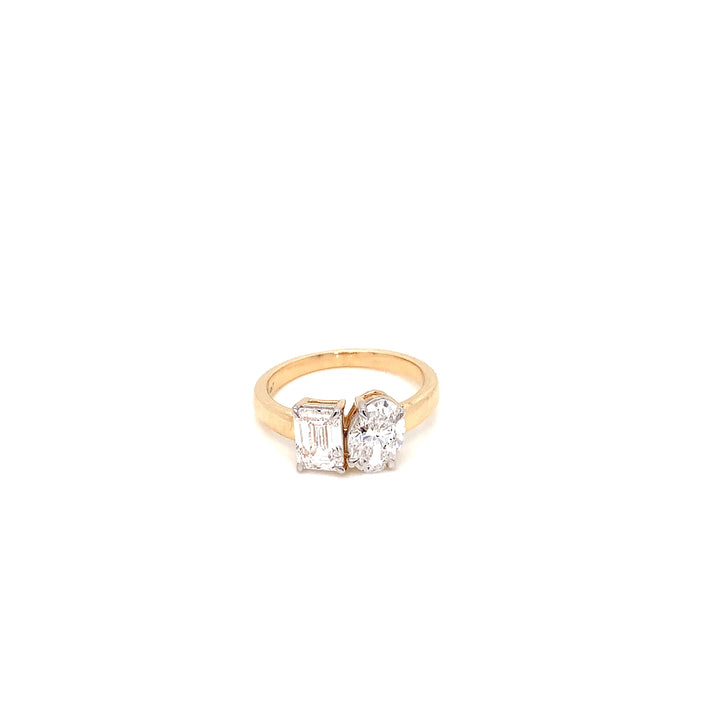 14K YG Oval and Emerald LAB Diamond Ring-1pc