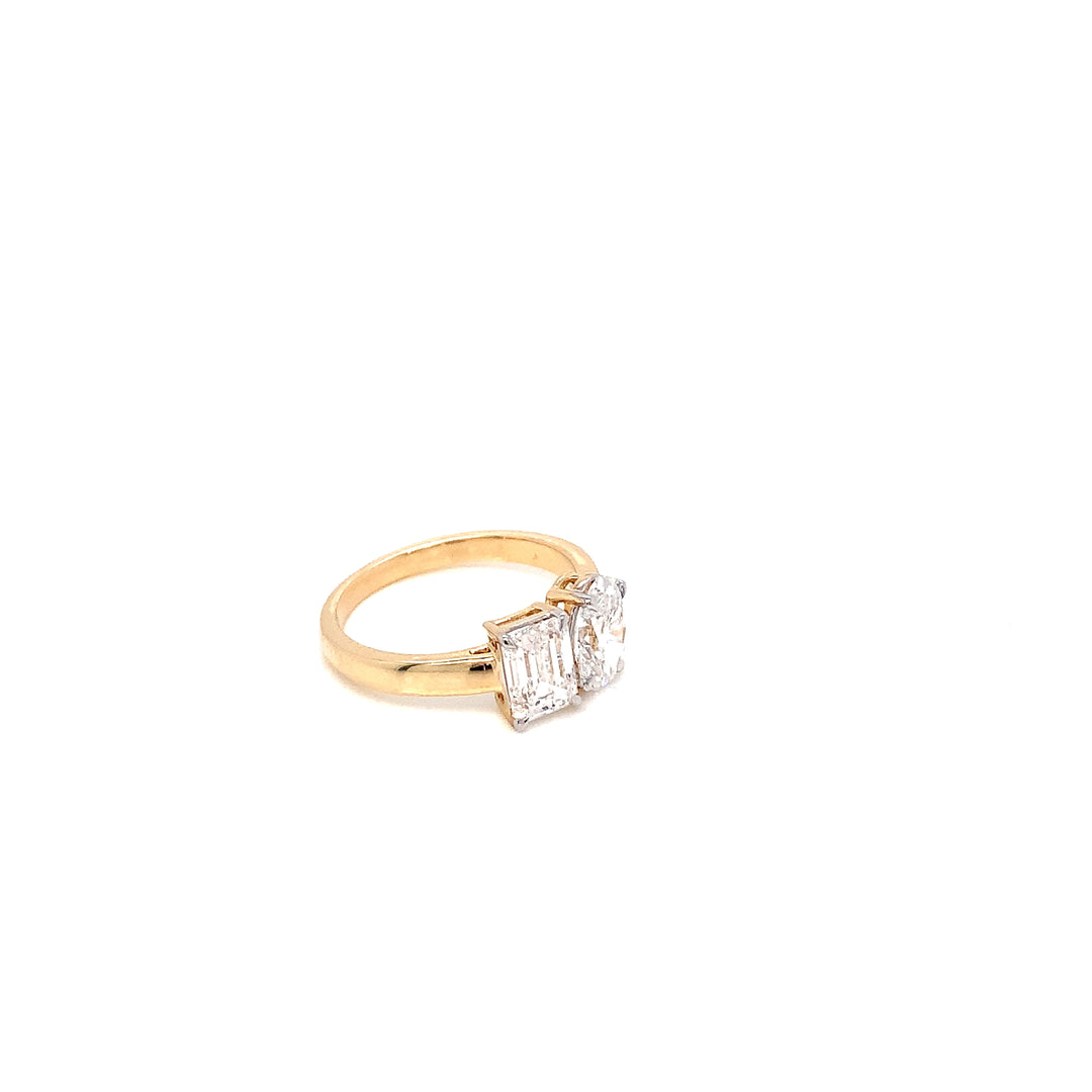 14K YG Oval and Emerald LAB Diamond Ring-1pc