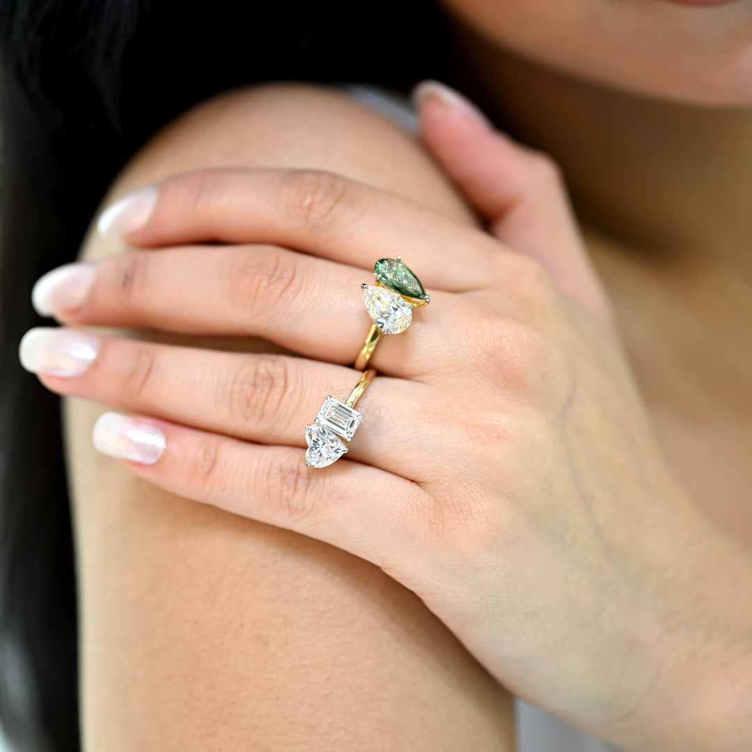 14K YG Emerald Heart LAB Diamond Ring-1pc