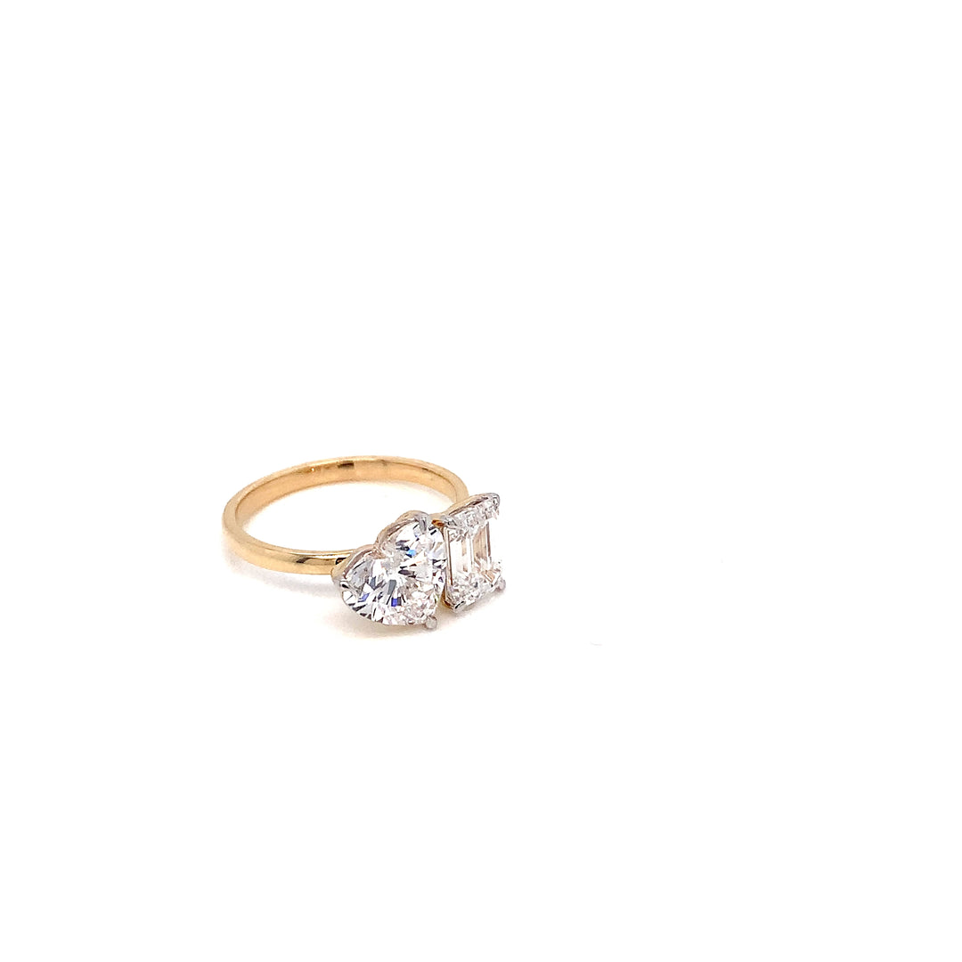 14K YG Emerald Heart LAB Diamond Ring-1pc