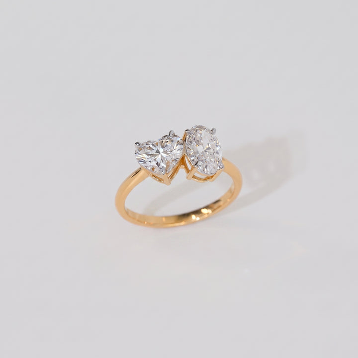 18K YG Oval Heart LAB Diamond Ring-1pc