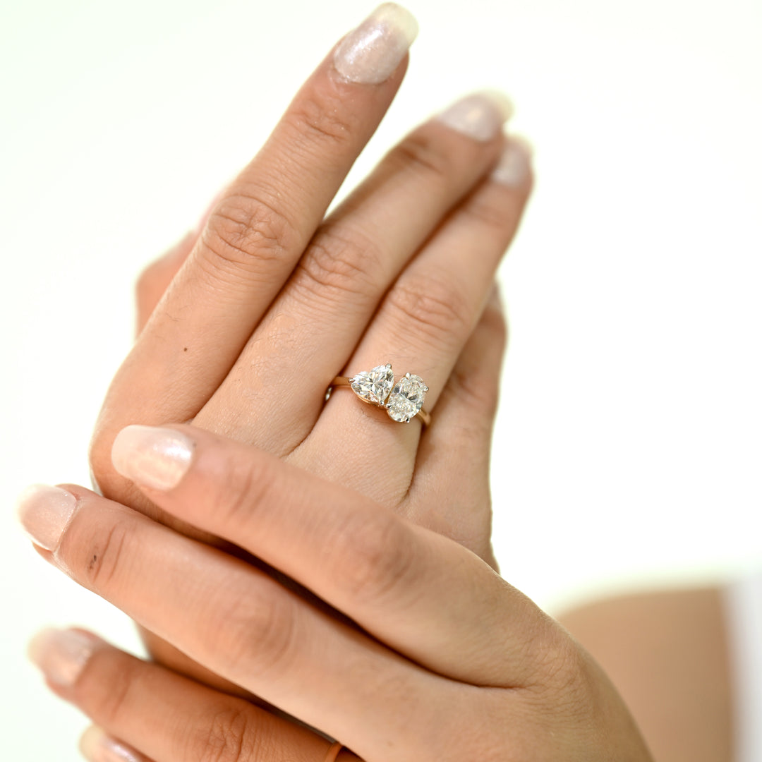 18K YG Oval Heart LAB Diamond Ring-1pc